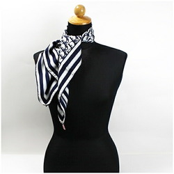 Christian Dior Silk Scarf Muffler Navy x White Trotter Pattern Women's