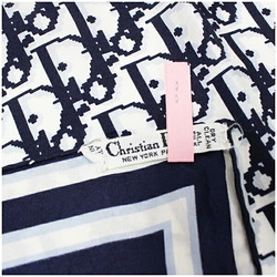 Christian Dior Silk Scarf Muffler Navy x White Trotter Pattern Women's