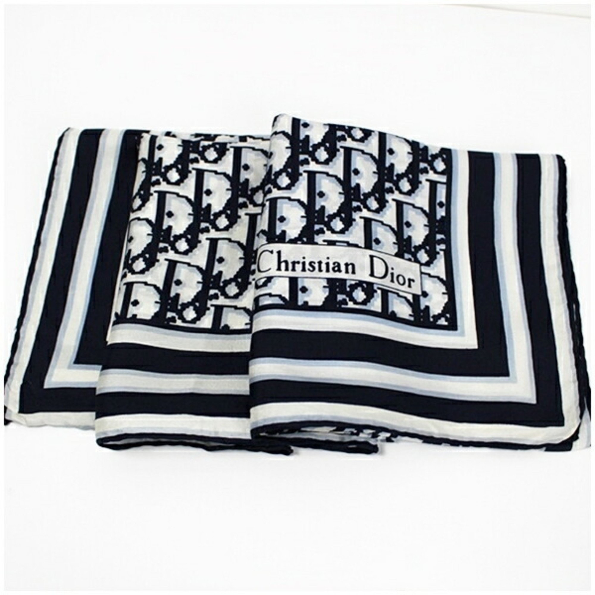 Christian Dior Silk Scarf Muffler Navy x White Trotter Pattern Women's