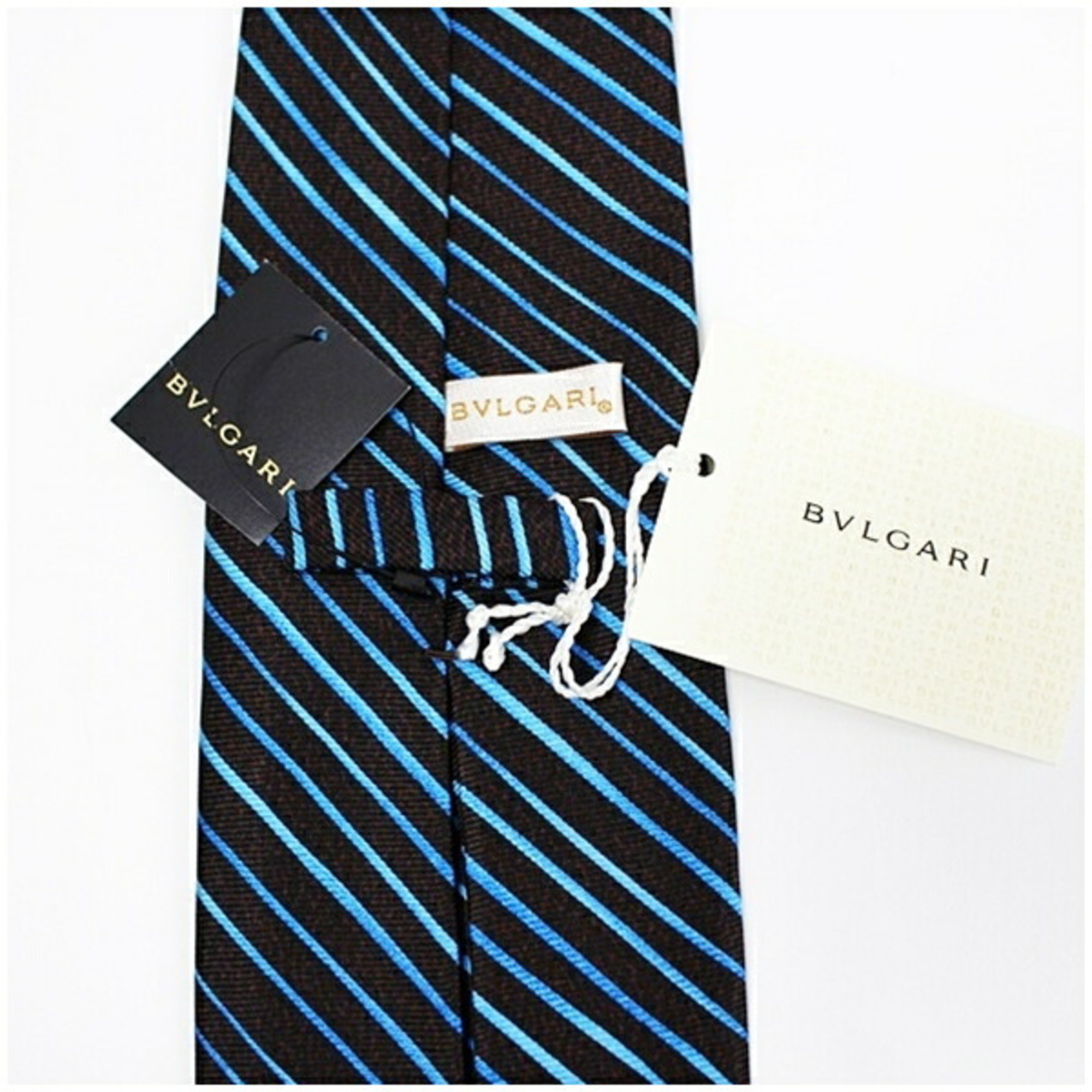 BVLGARI Silk Tie Brown x Blue Seven-fold Men's