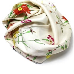 Gucci Silk Scarf Muffler White x Navy Floral Pattern GUCCI Women's