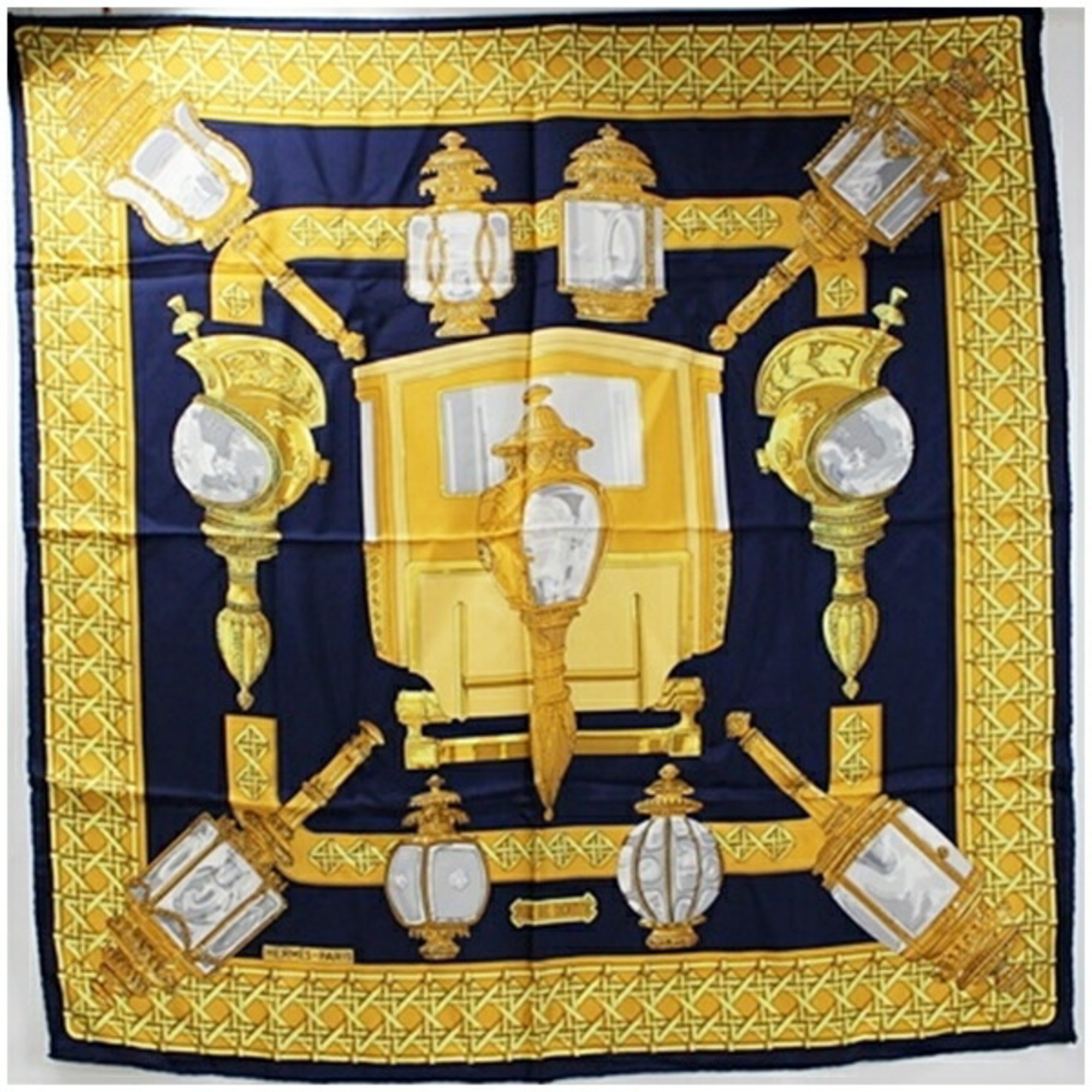 Hermes Silk Scarf Muffler Carre 90 FEUX DE ROUTE "Carriage Lantern" HERMES Women's