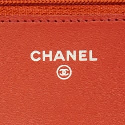 Chanel Shoulder Wallet Boy Chain Caviar Skin Red Women's