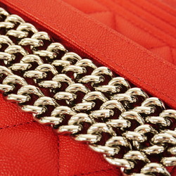 Chanel Shoulder Wallet Boy Chain Caviar Skin Red Women's