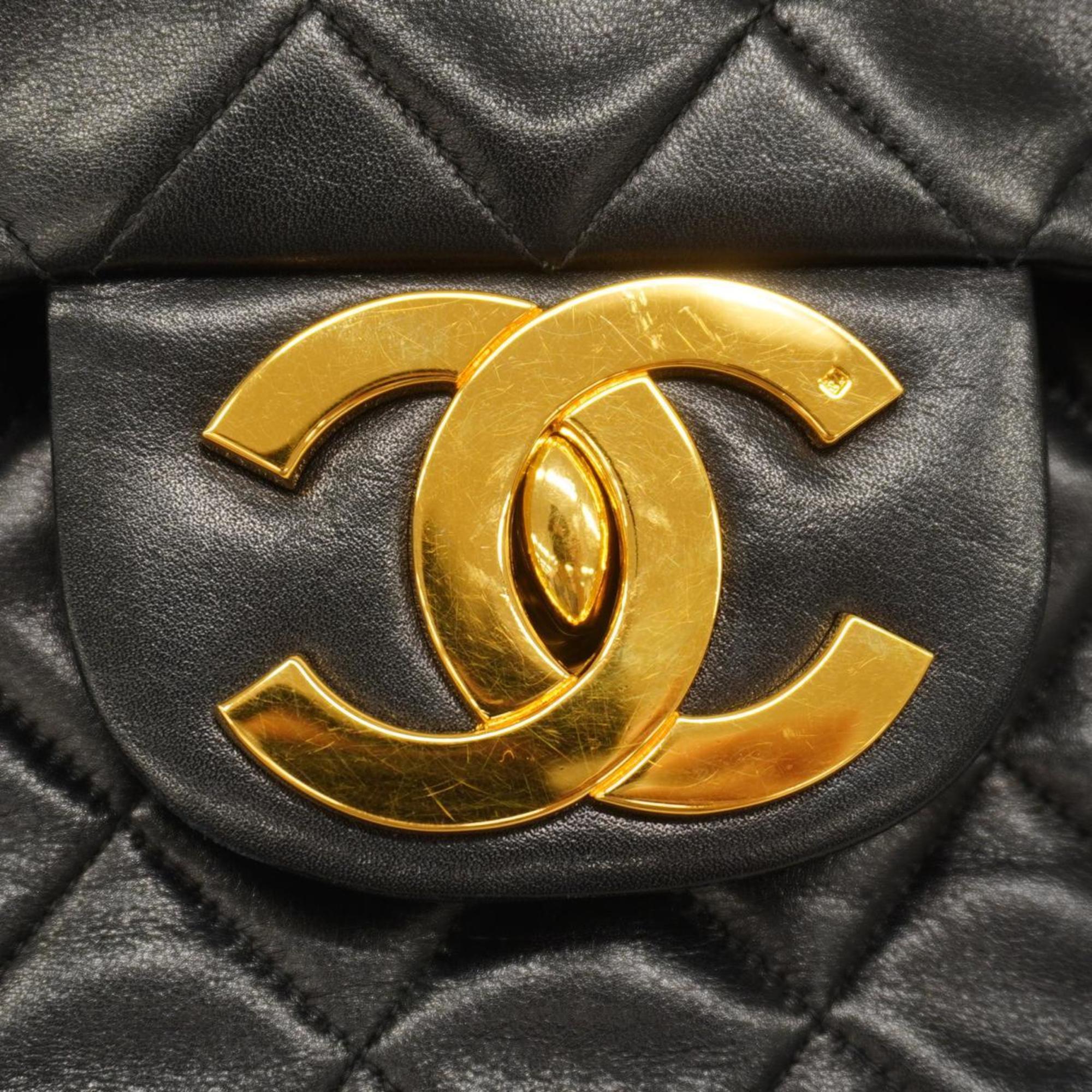 Chanel Shoulder Bag Deca Matelasse Chain Lambskin Black Women's