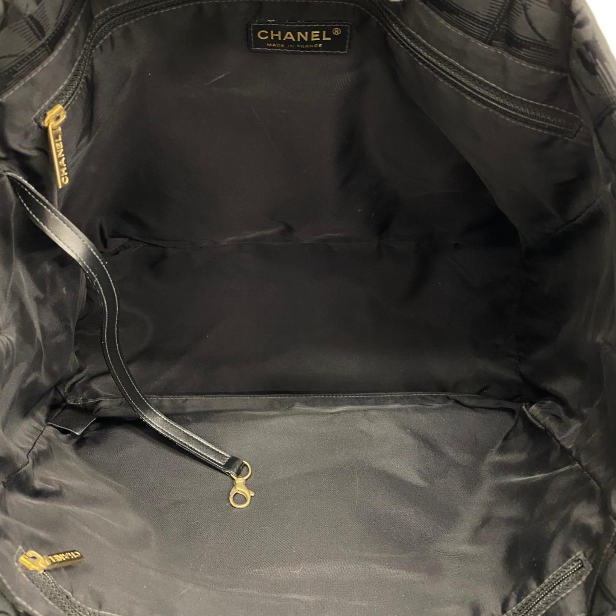 Chanel Tote Bag New Travel Nylon Black Champagne Women's