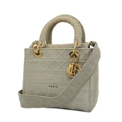 Christian Dior Handbag Cannage Lady Delight Canvas Grey Champagne Women's