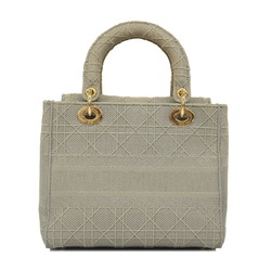 Christian Dior Handbag Cannage Lady Delight Canvas Grey Champagne Women's