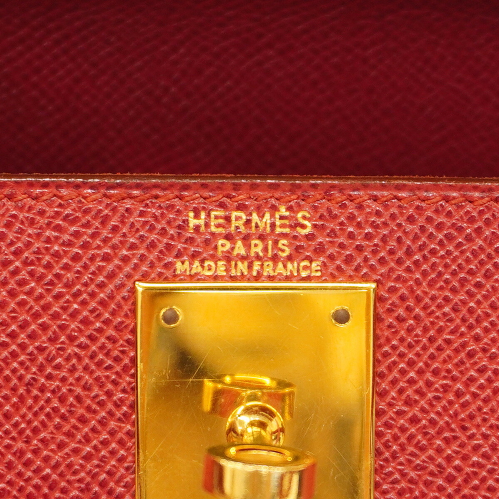 Hermes handbag Kelly 28 〇W engraved Couchvel Rouge vif ladies