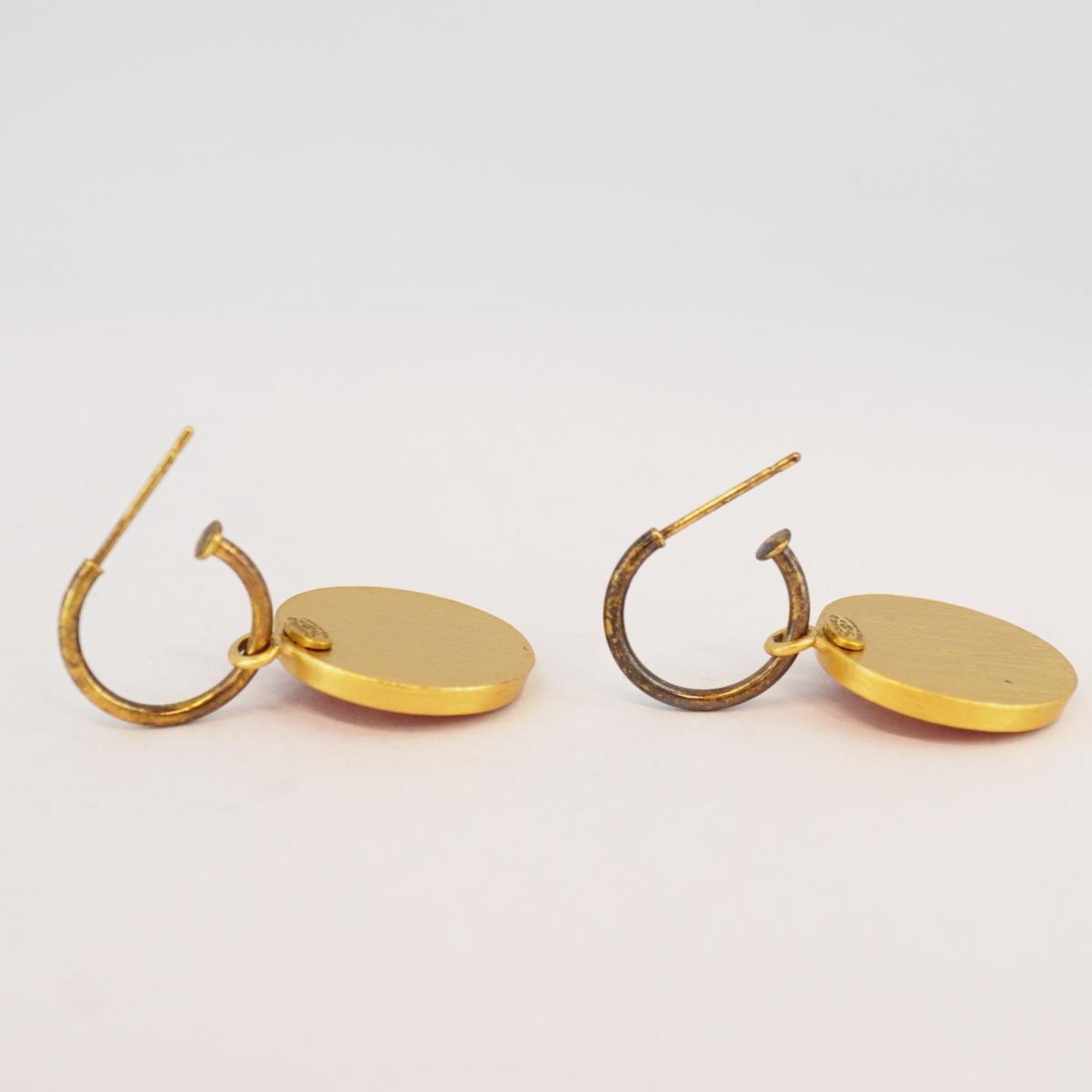 Chanel Earrings Coco Mark Circle GP Plated Gold Red 01P Women's