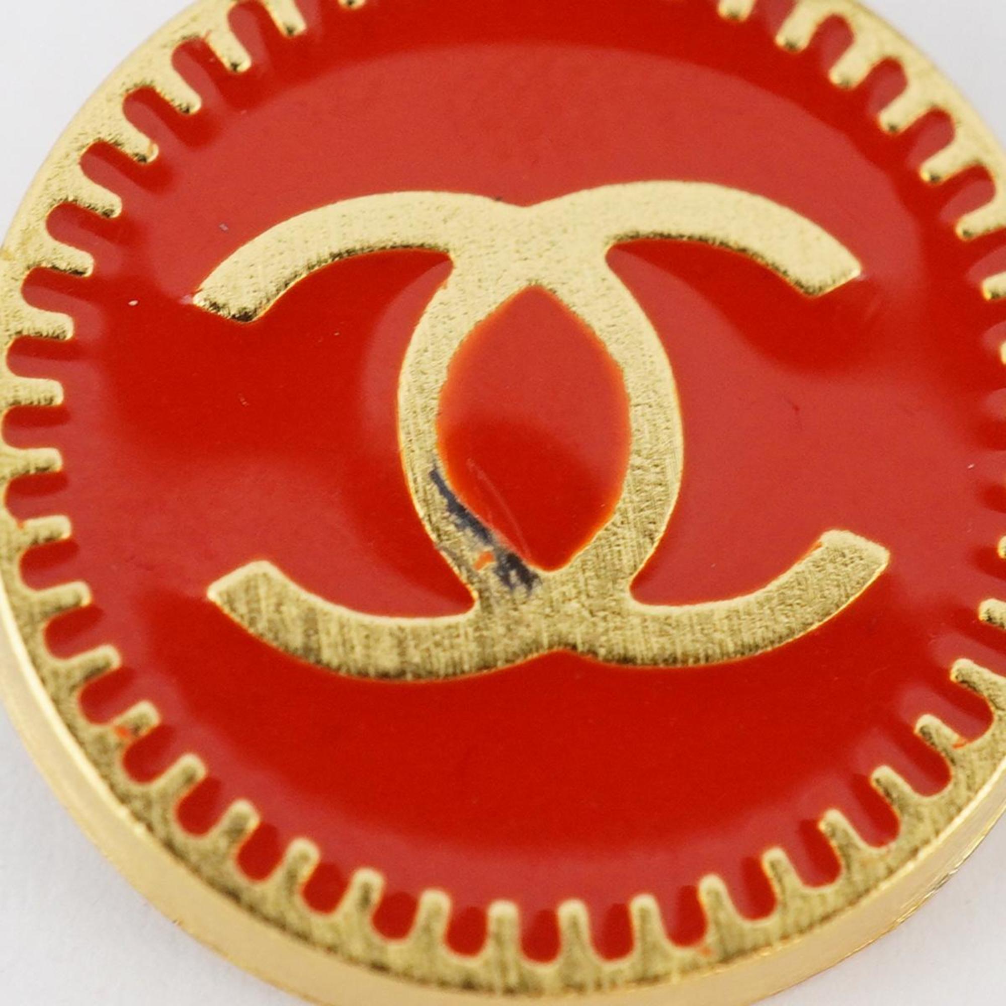 Chanel Earrings Coco Mark Circle GP Plated Gold Red 01P Women's