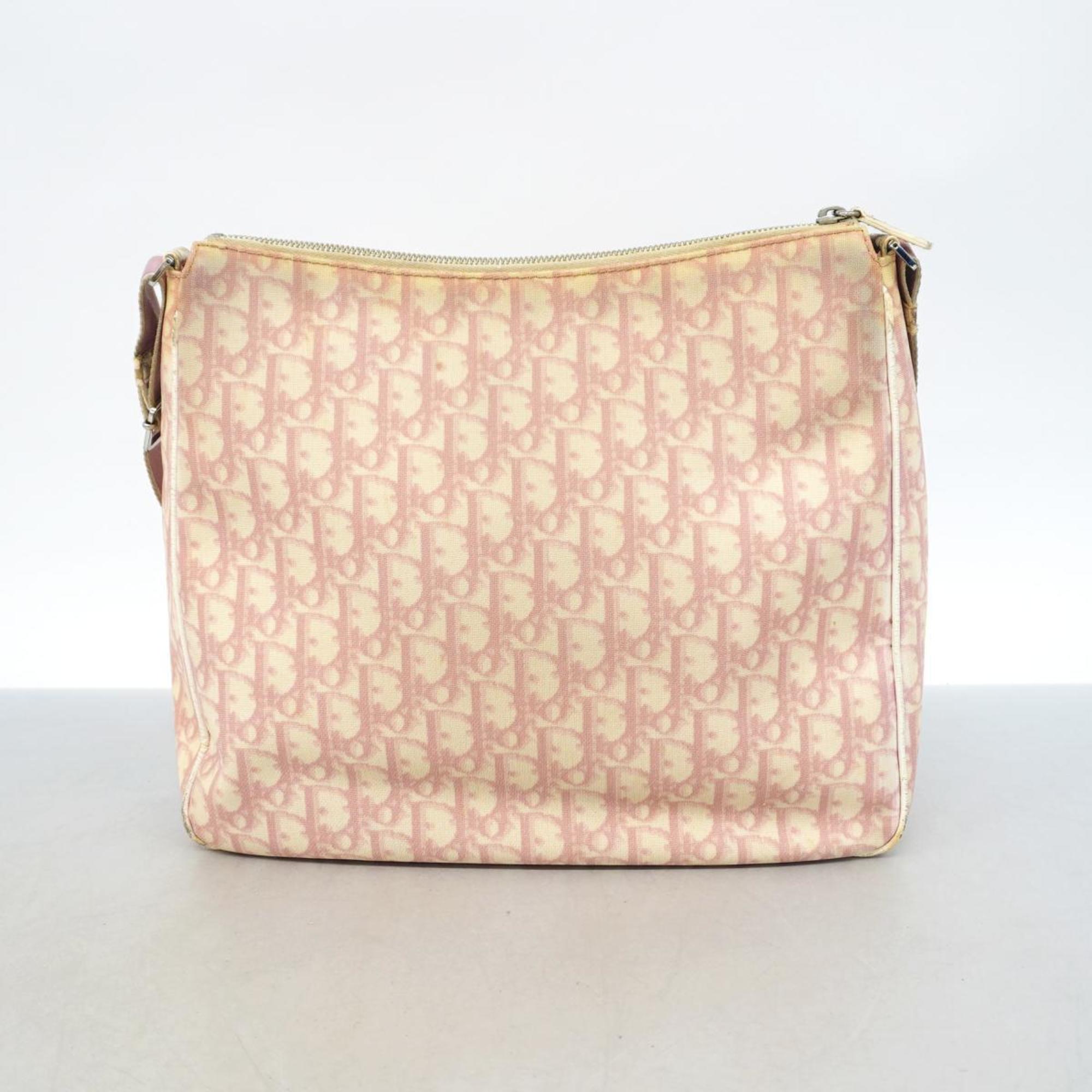 Christian Dior Shoulder Bag Trotter Nylon Pink White Women's