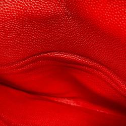 Chanel Shoulder Bag Matelasse W Flap Chain Caviar Skin Red Women's