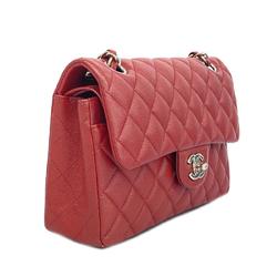 Chanel Shoulder Bag Matelasse W Flap Chain Caviar Skin Red Women's