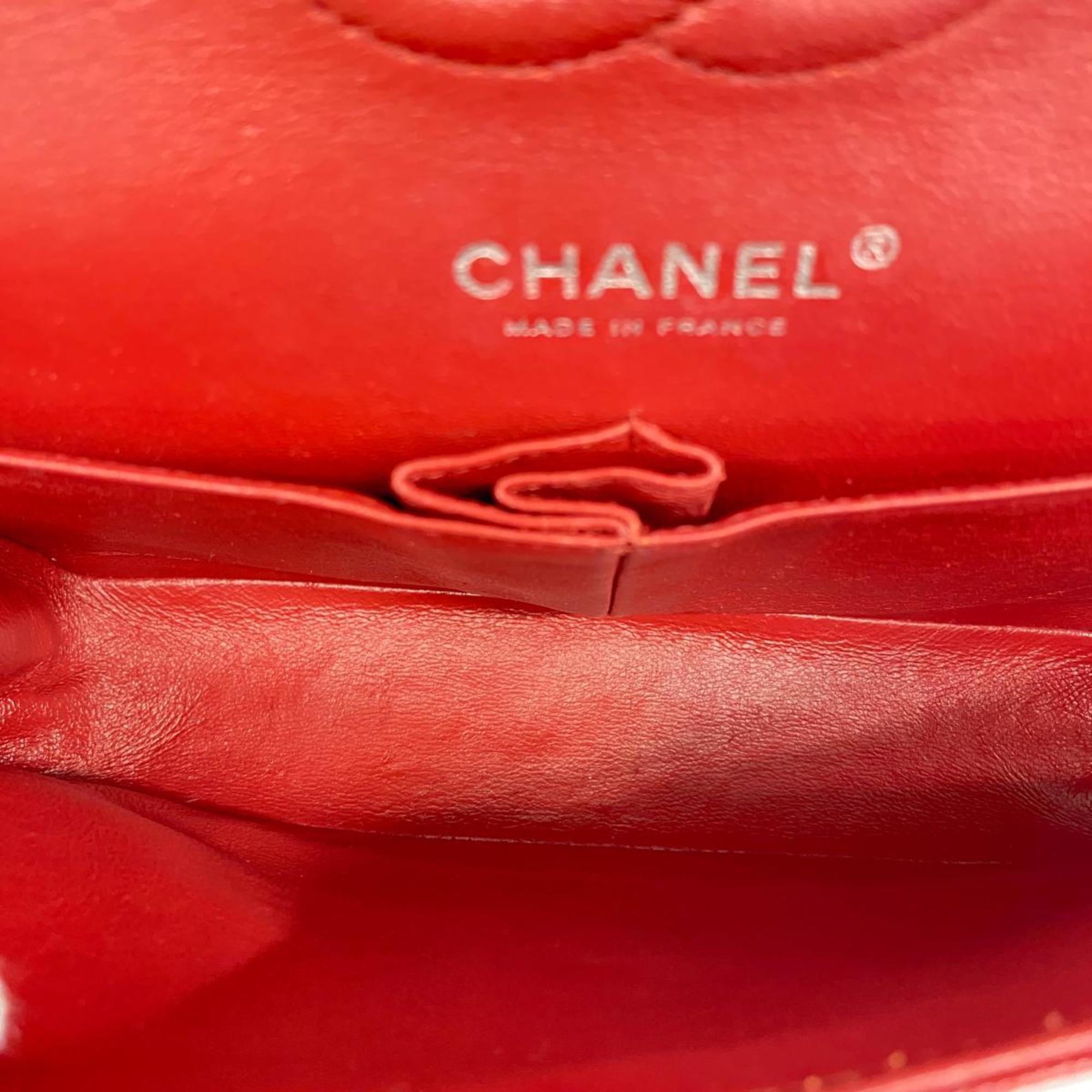 Chanel Shoulder Bag Matelasse W Flap Chain Caviar Skin Red Women's