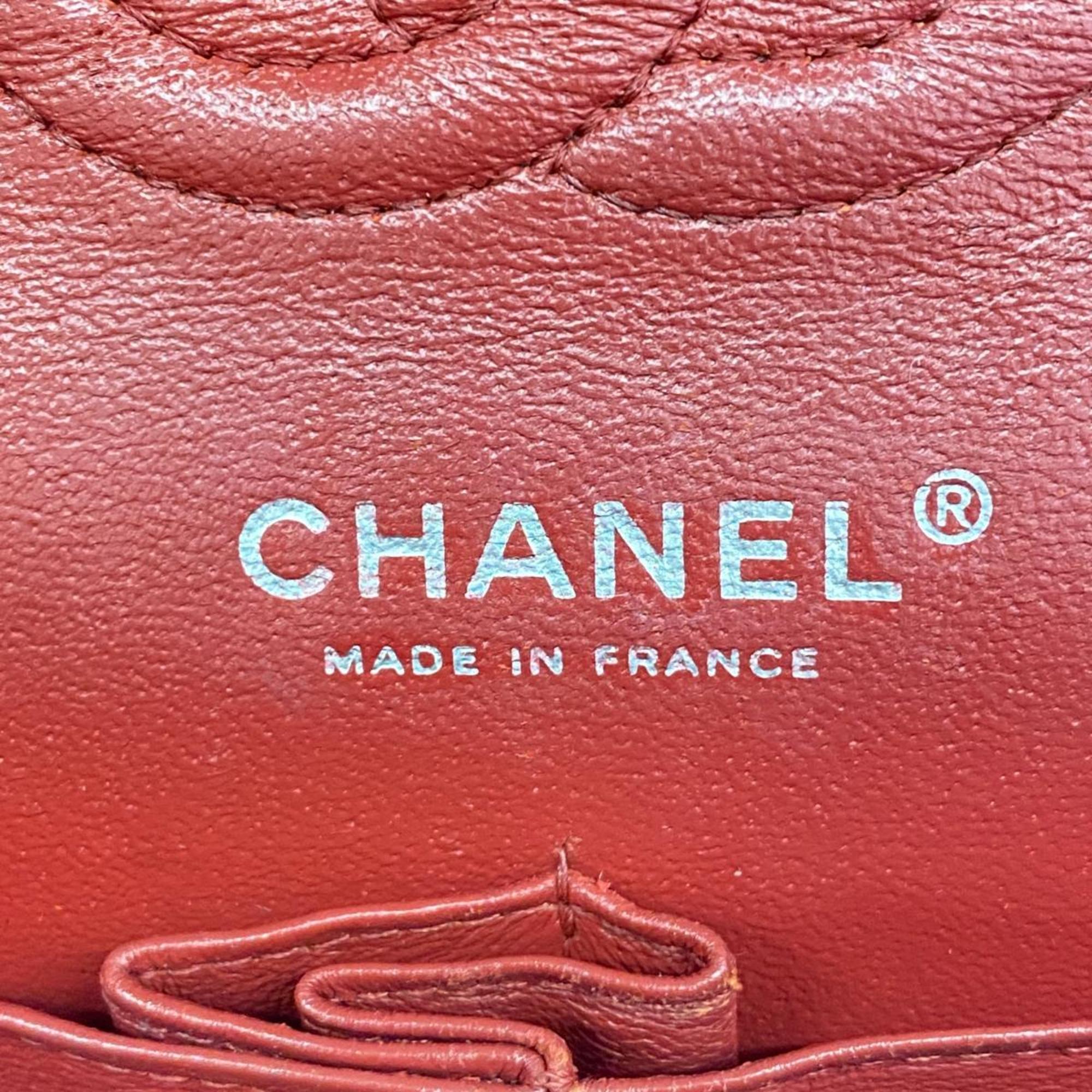 Chanel Shoulder Bag Matelasse W Flap Chain Caviar Skin Red Women's