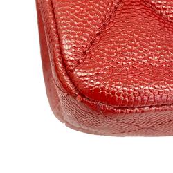 Chanel Shoulder Bag Matelasse W Flap Chain Caviar Skin Red Women's