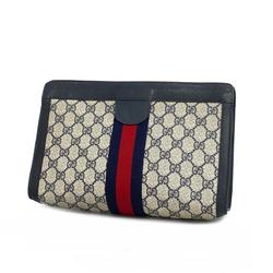 Gucci Clutch Bag GG Supreme Sherry Line 89 01 002 Leather Navy Beige Men's Women's