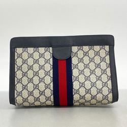 Gucci Clutch Bag GG Supreme Sherry Line 89 01 002 Leather Navy Beige Men's Women's