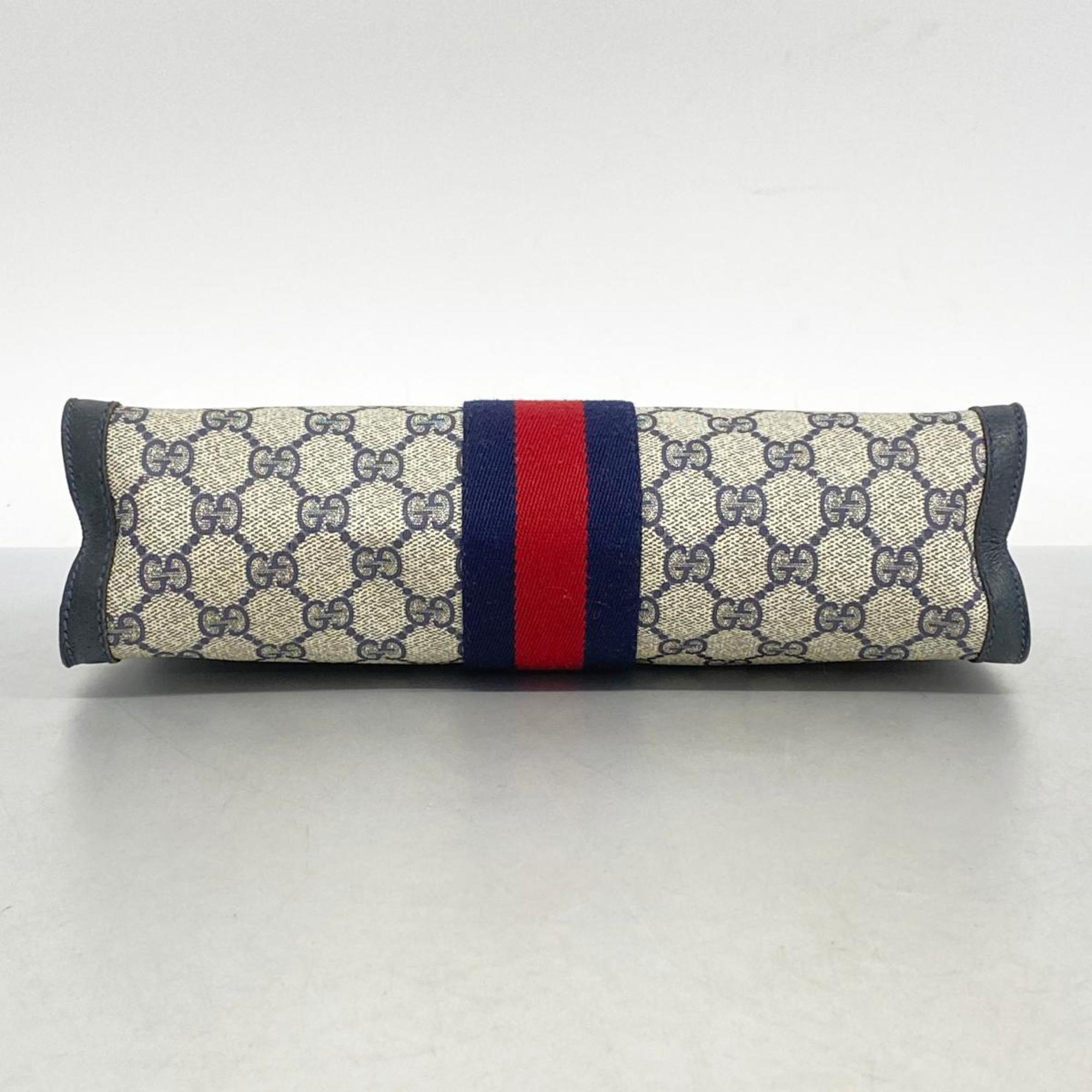 Gucci Clutch Bag GG Supreme Sherry Line 89 01 002 Leather Navy Beige Men's Women's