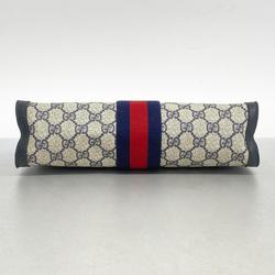 Gucci Clutch Bag GG Supreme Sherry Line 89 01 002 Leather Navy Beige Men's Women's