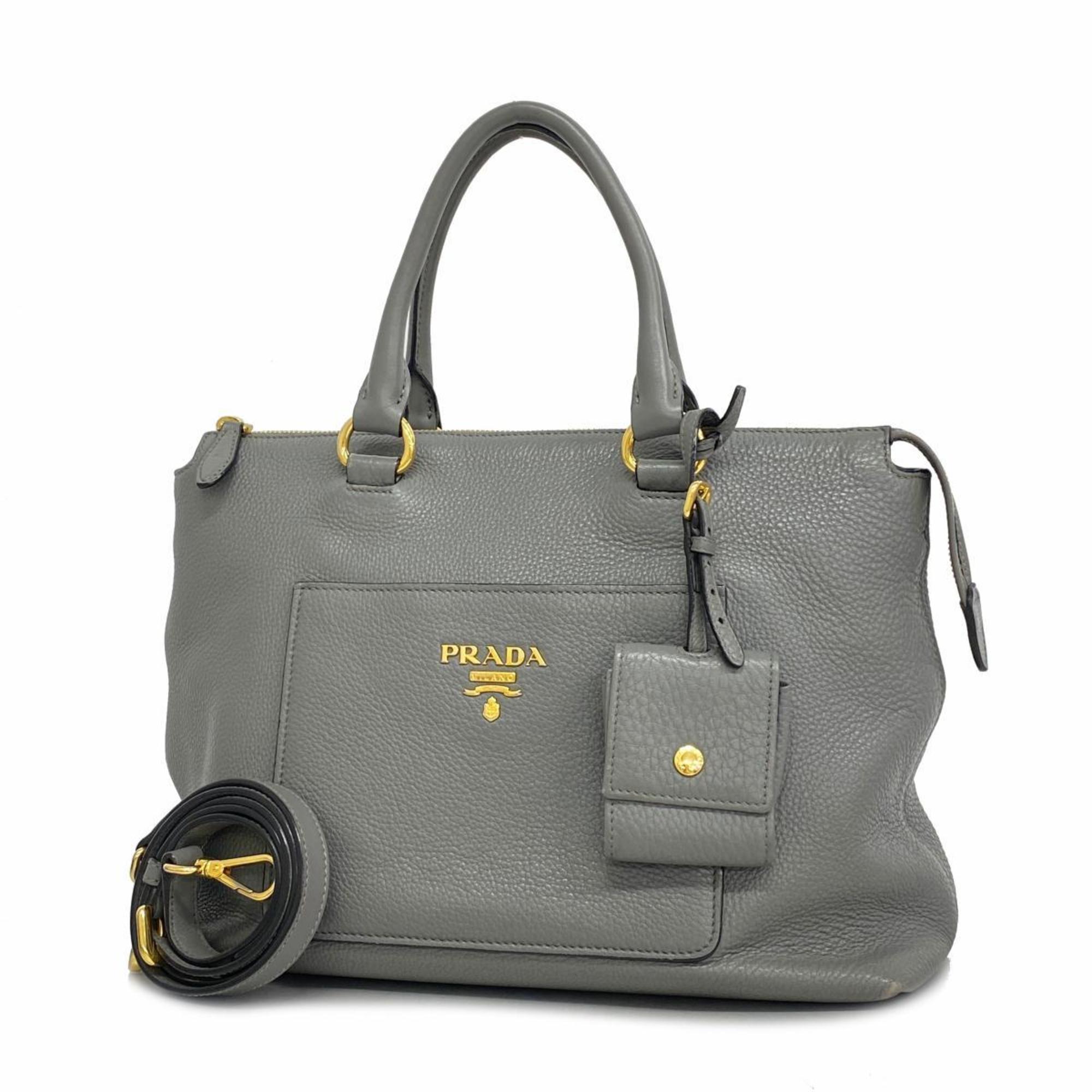 Prada handbag leather grey ladies