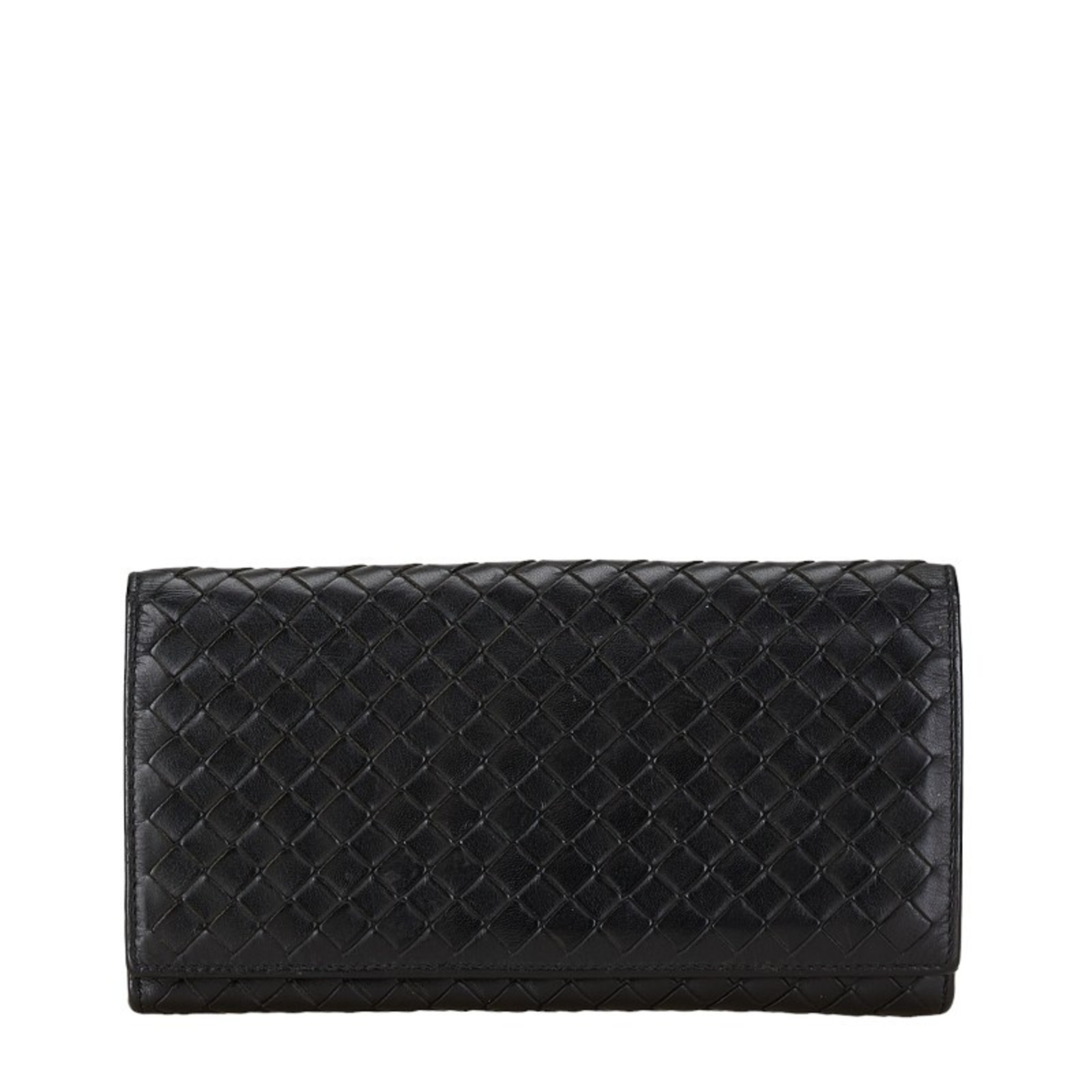 Bottega Veneta Intrecciato Long Wallet Black Leather Women's BOTTEGAVENETA