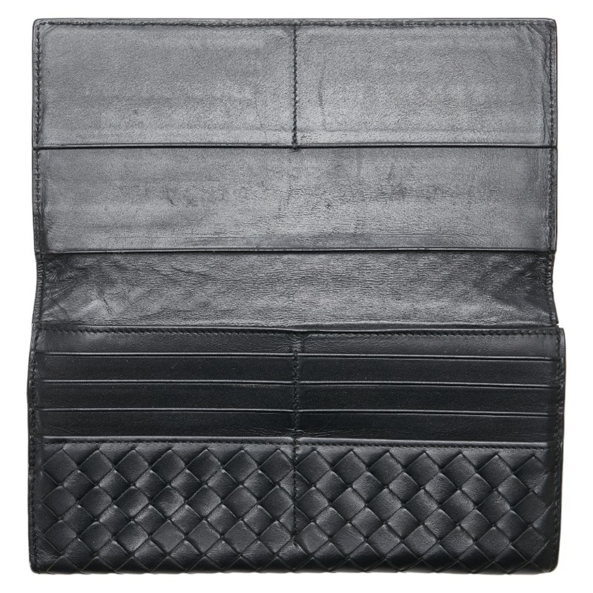 Bottega Veneta Intrecciato Long Wallet Black Leather Women's BOTTEGAVENETA