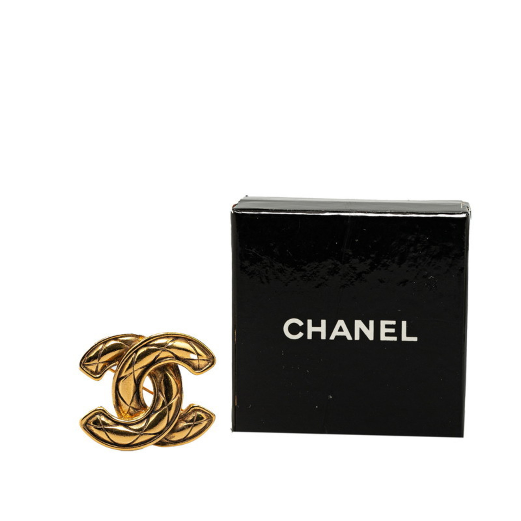 Chanel Coco Mark Matelasse Brooch Gold Plated Women's CHANEL