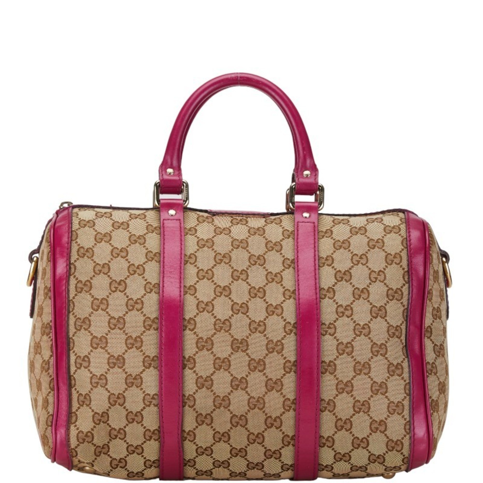 Gucci GG Canvas Handbag Boston Bag 247205 Beige Pink Leather Women's GUCCI