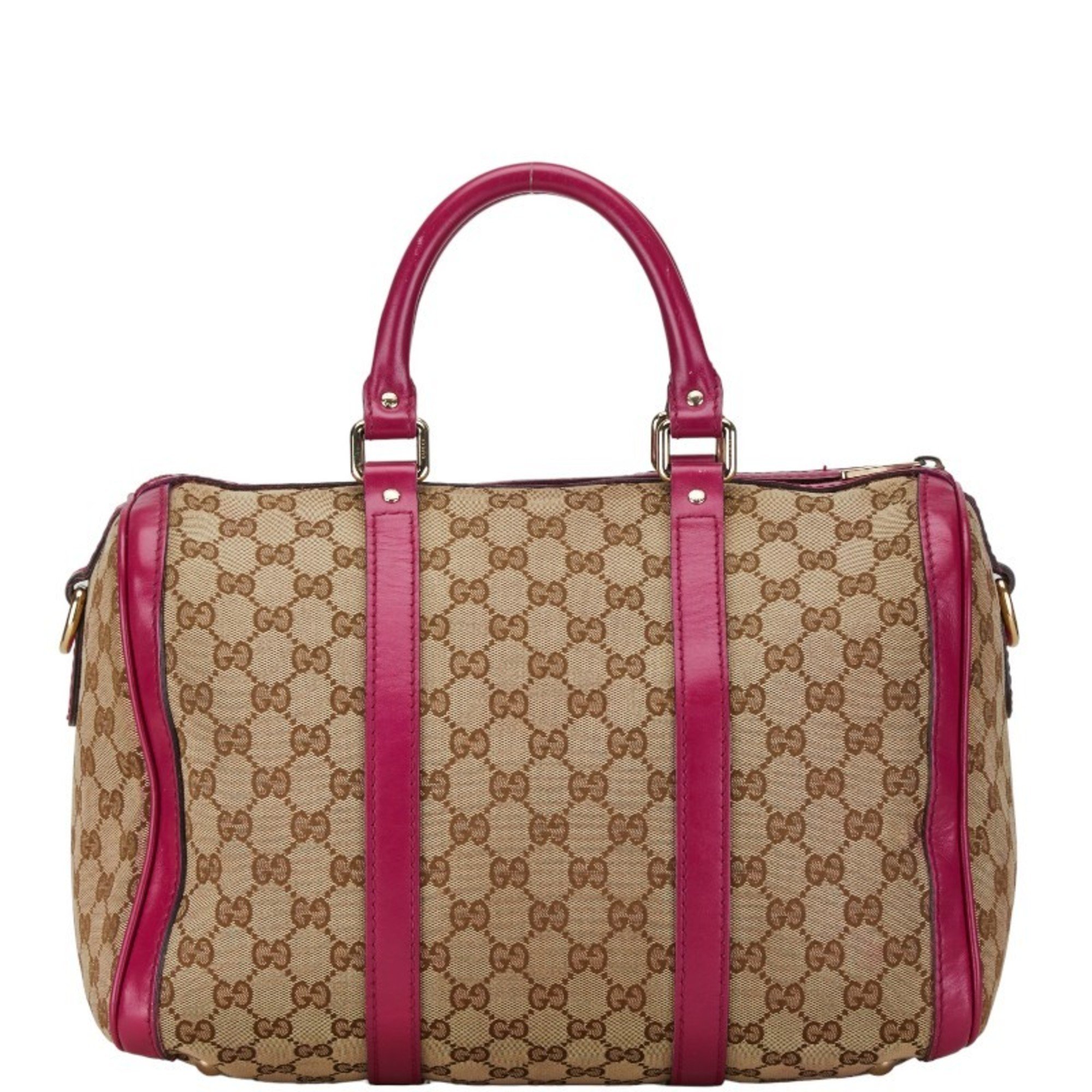 Gucci GG Canvas Handbag Boston Bag 247205 Beige Pink Leather Women's GUCCI