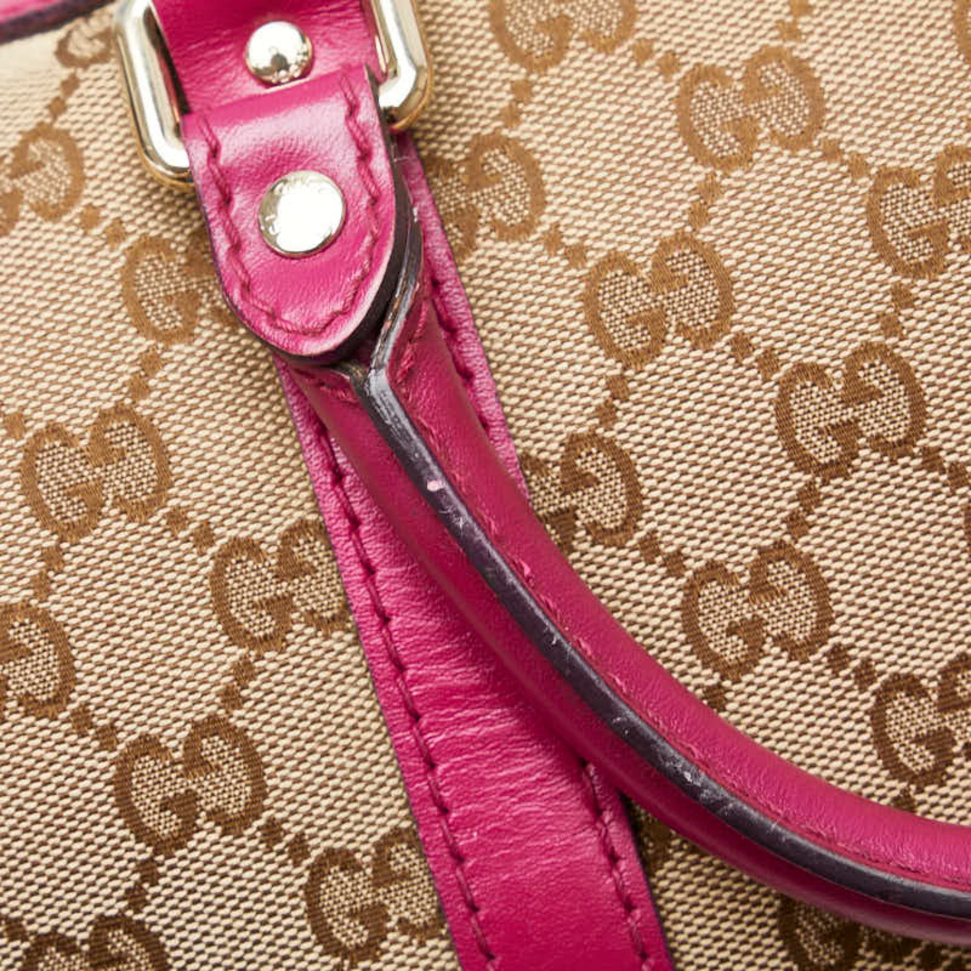 Gucci GG Canvas Handbag Boston Bag 247205 Beige Pink Leather Women's GUCCI