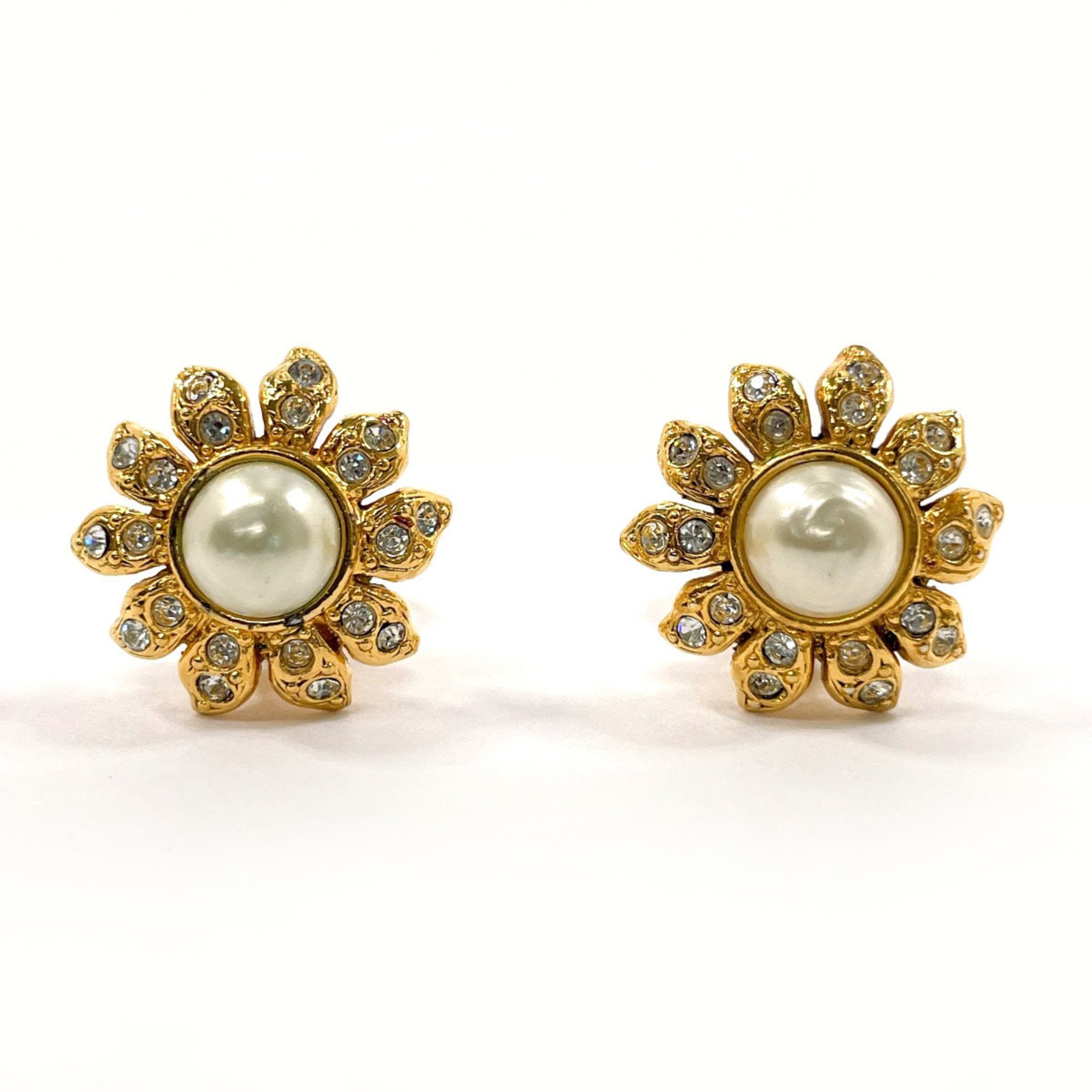 CHANEL Flower Earrings Metal/Faux Pearl Gold Women's