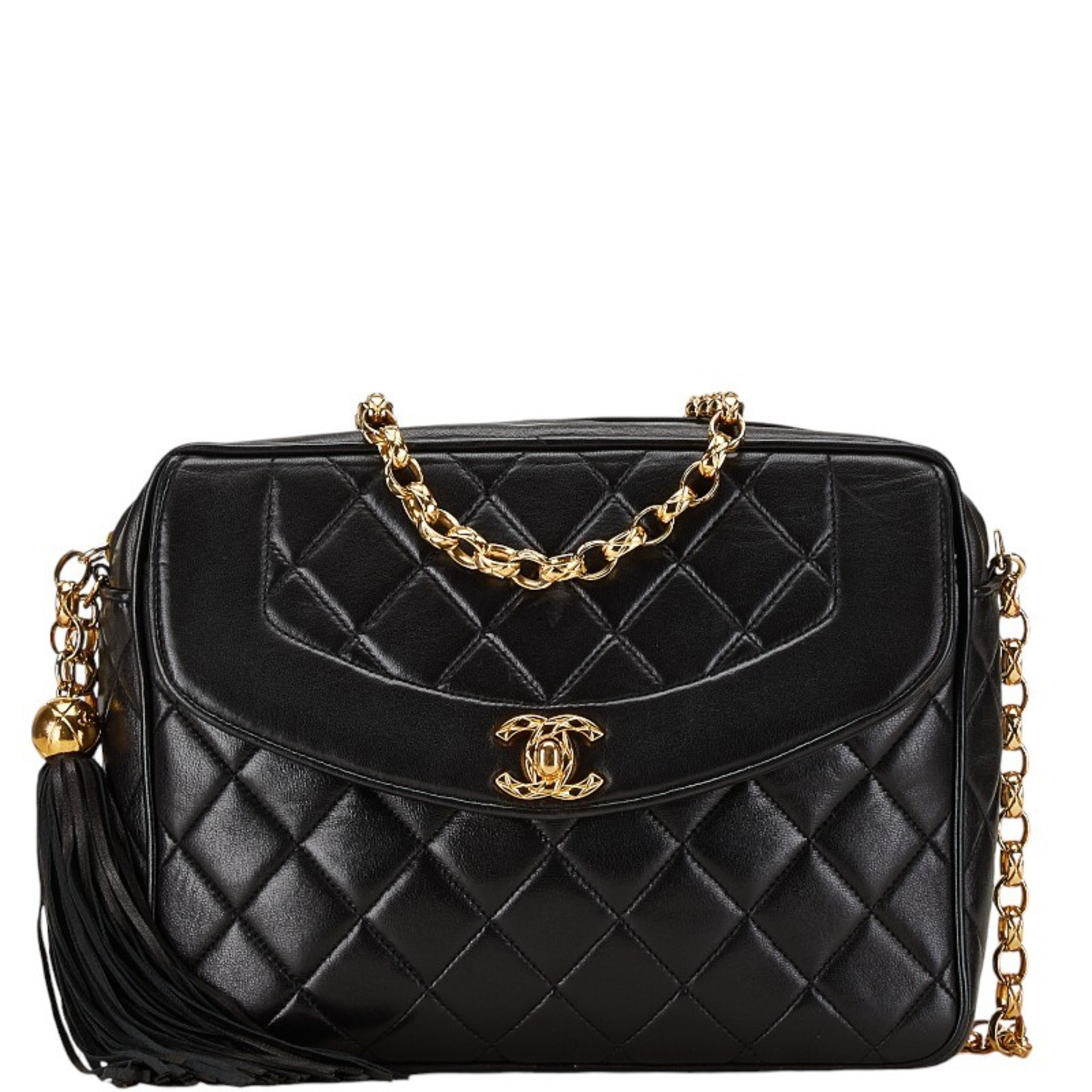 Chanel Matelasse Coco Mark Chain Shoulder Bag Black Lambskin Women's CHANEL