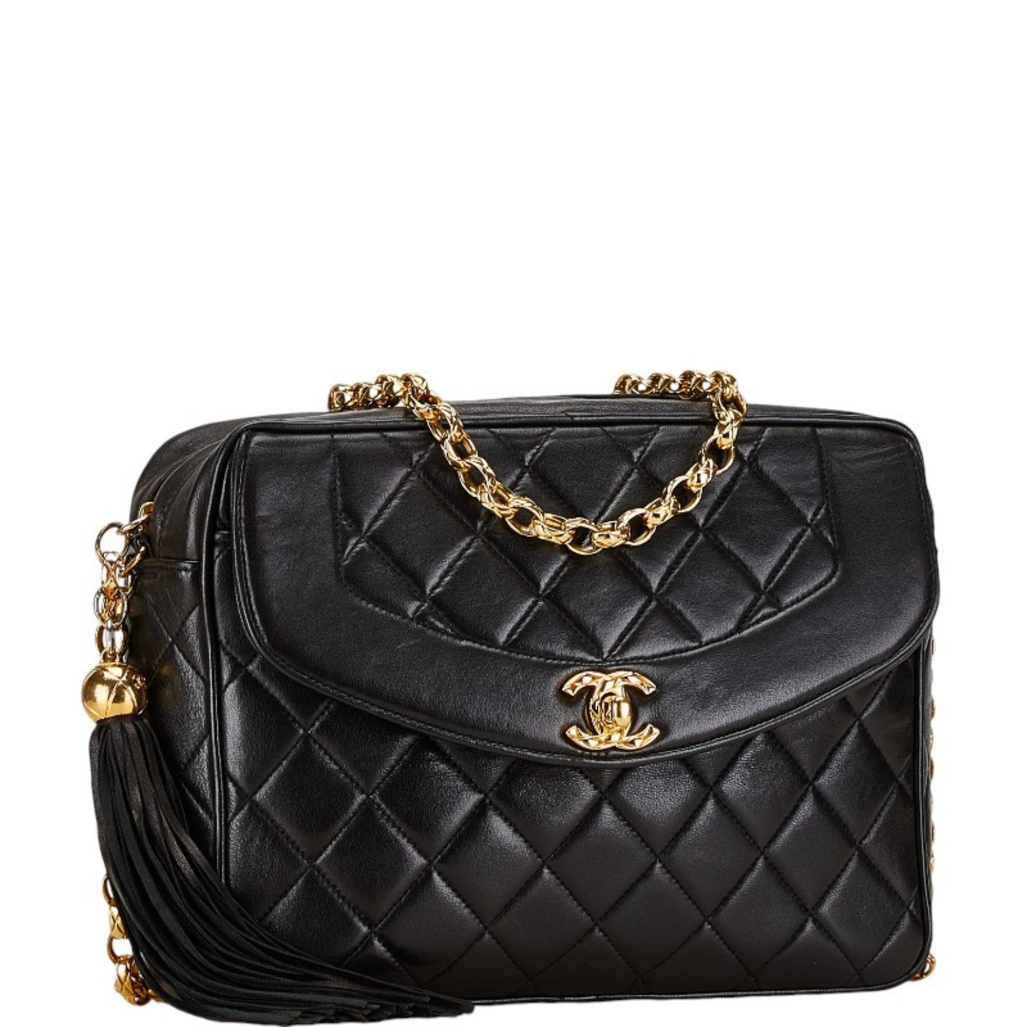 Chanel Matelasse Coco Mark Chain Shoulder Bag Black Lambskin Women's CHANEL