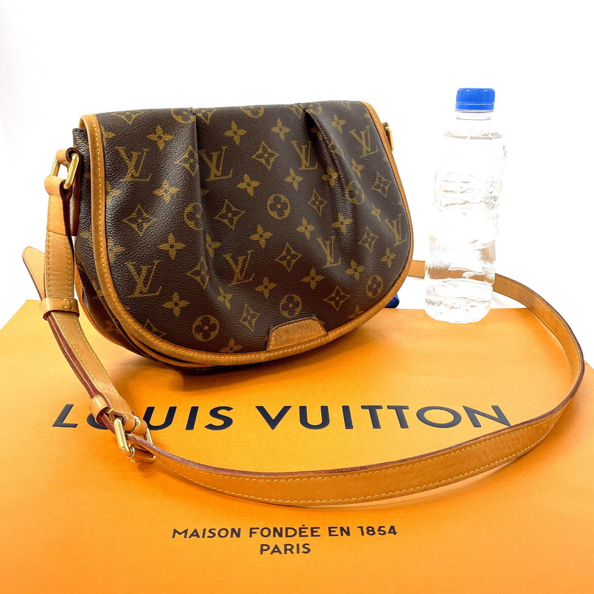 LOUIS VUITTON Menilmontant PM M40474 Shoulder Bag Monogram Canvas/Nubuck Leather Brown Women's