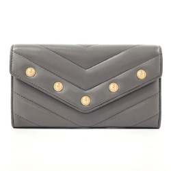 CHANEL V-stitch long wallet, leather, grey, for women