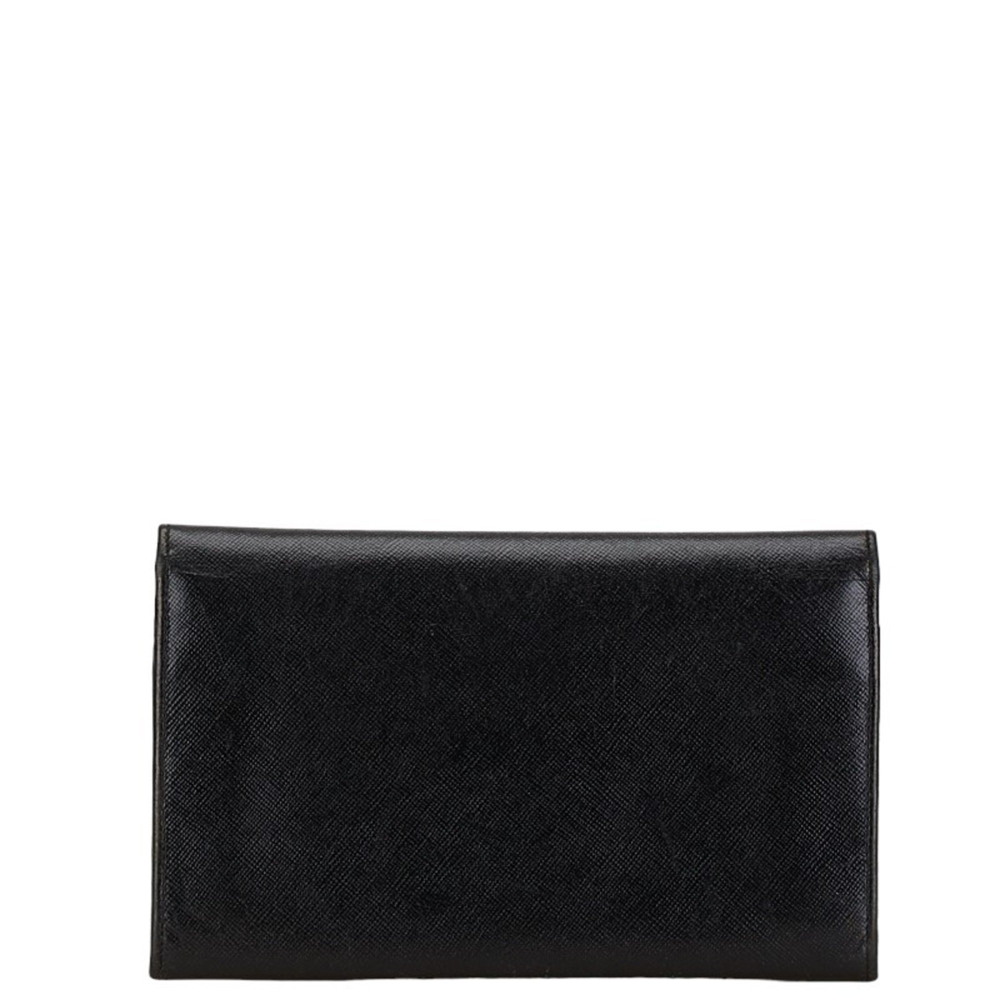 Prada Triangle Plate Long Wallet Black Leather Women's PRADA