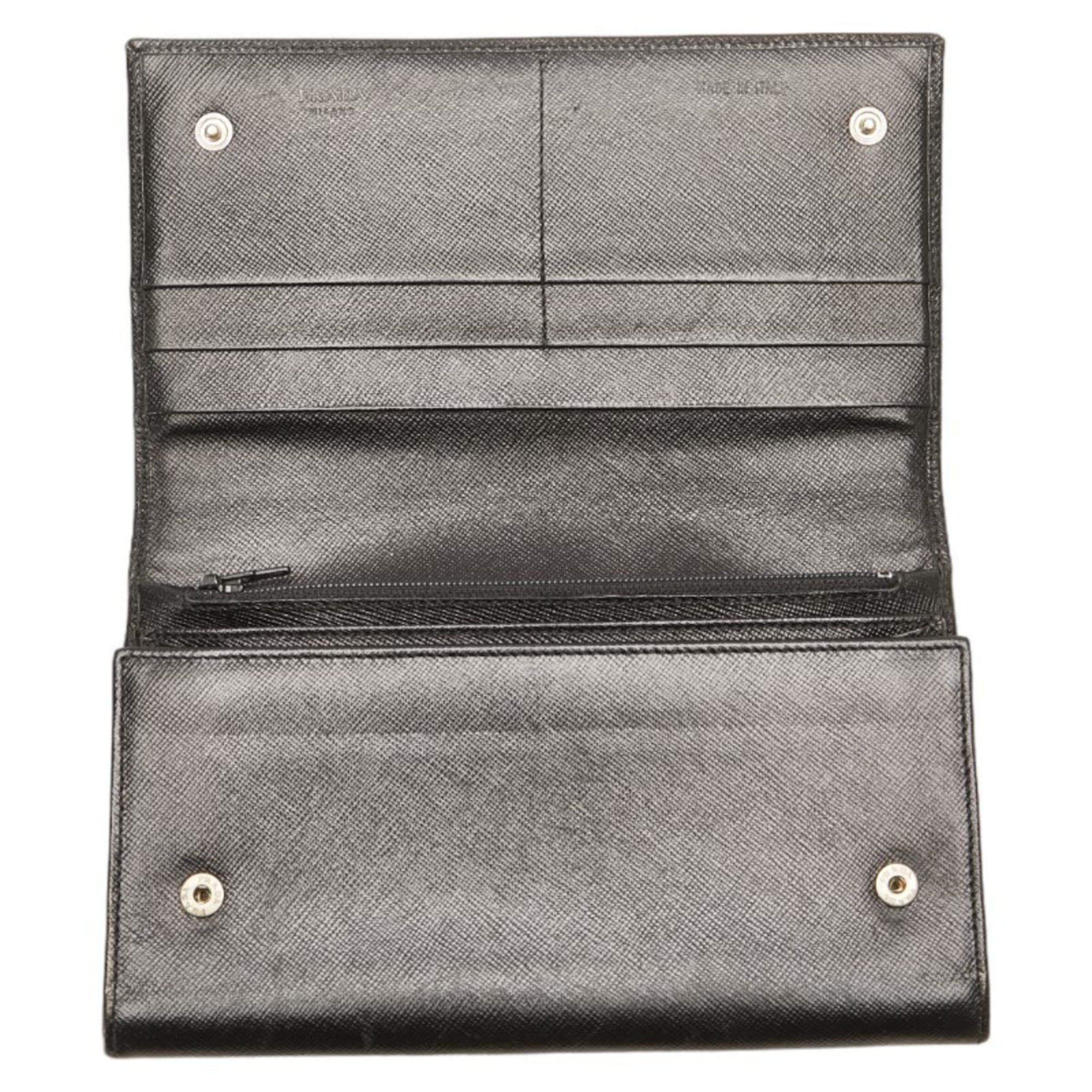 Prada Triangle Plate Long Wallet Black Leather Women's PRADA