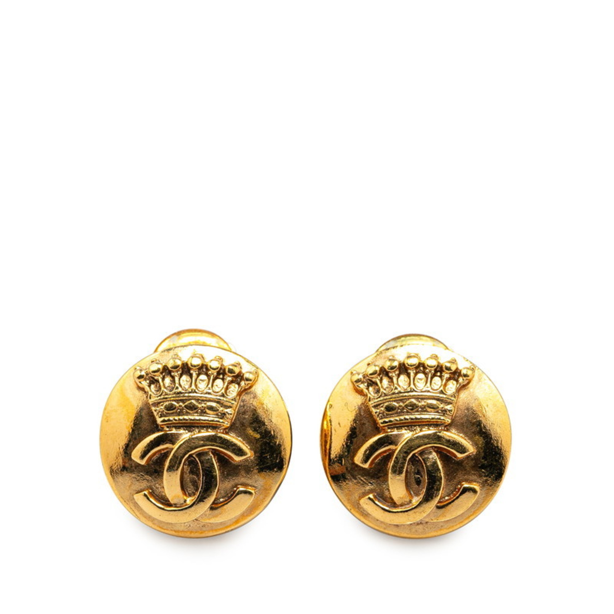 Chanel Coco Mark Crown Motif Earrings Gold Plated Women's CHANEL