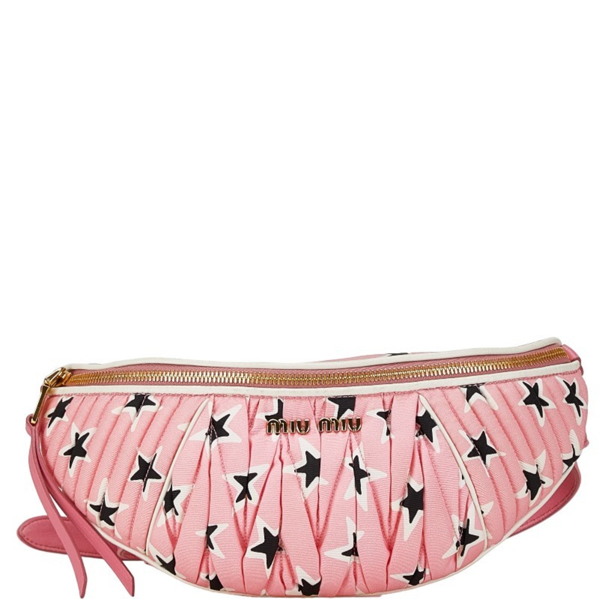 Miu Miu Miu Star Motif Waist Bag Body Pink Nylon Leather Women's MIUMIU