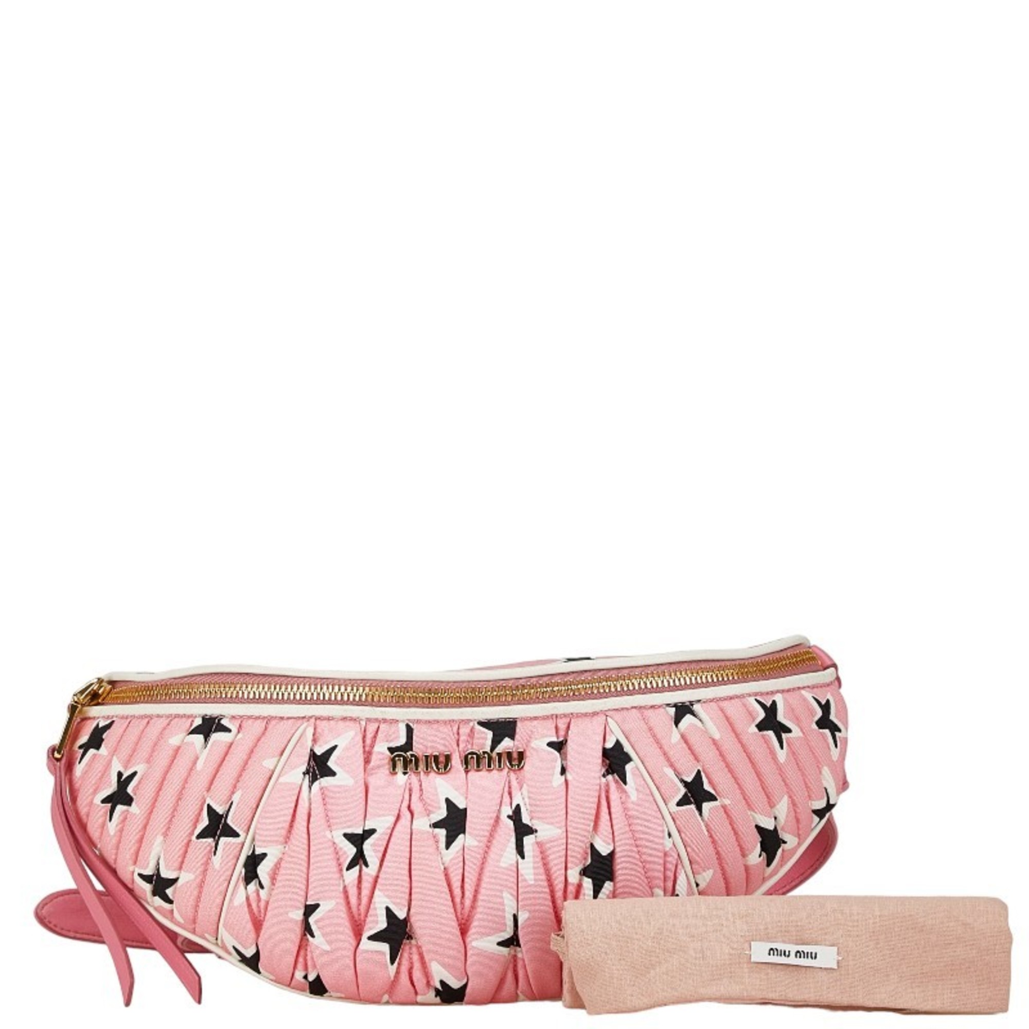 Miu Miu Miu Star Motif Waist Bag Body Pink Nylon Leather Women's MIUMIU