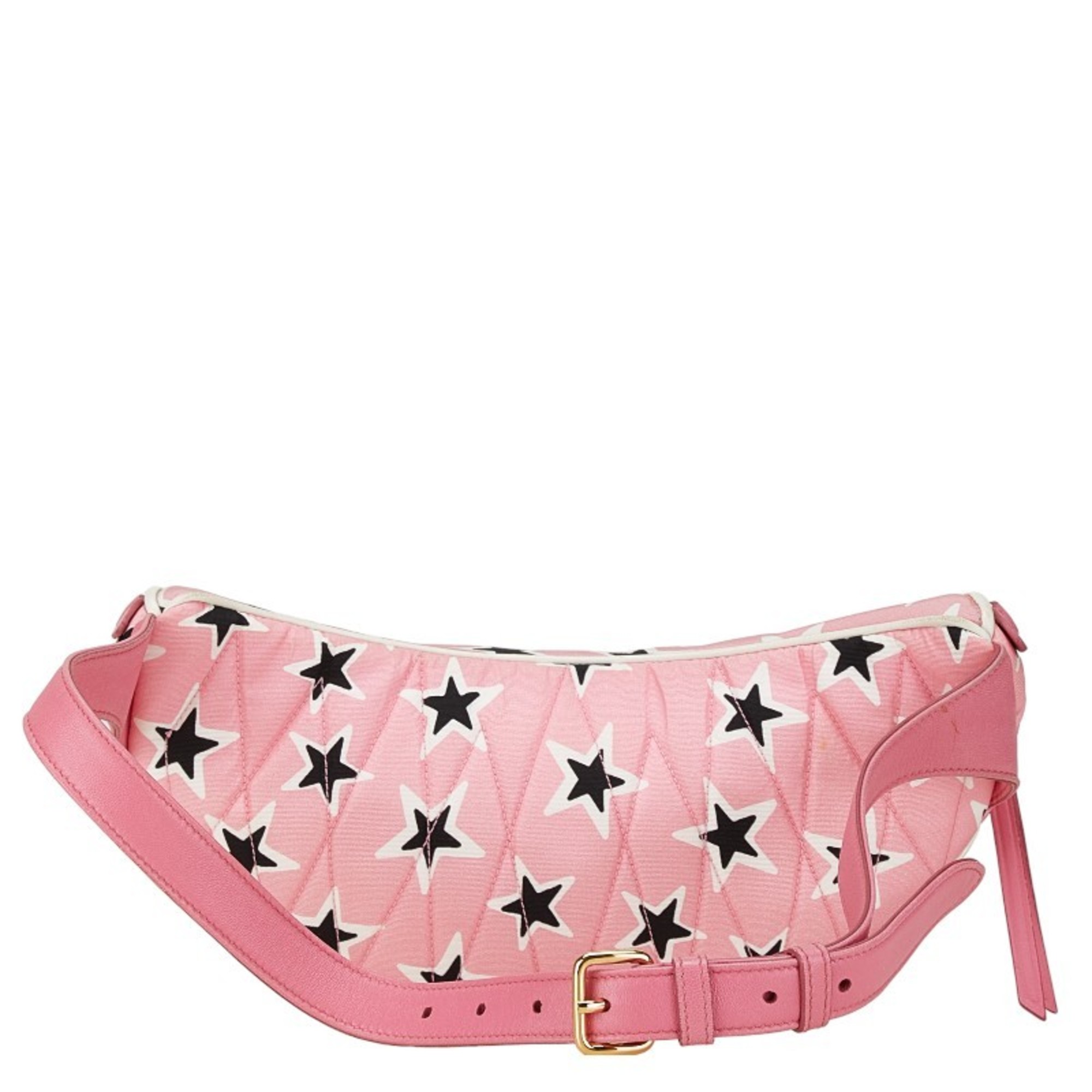 Miu Miu Miu Star Motif Waist Bag Body Pink Nylon Leather Women's MIUMIU