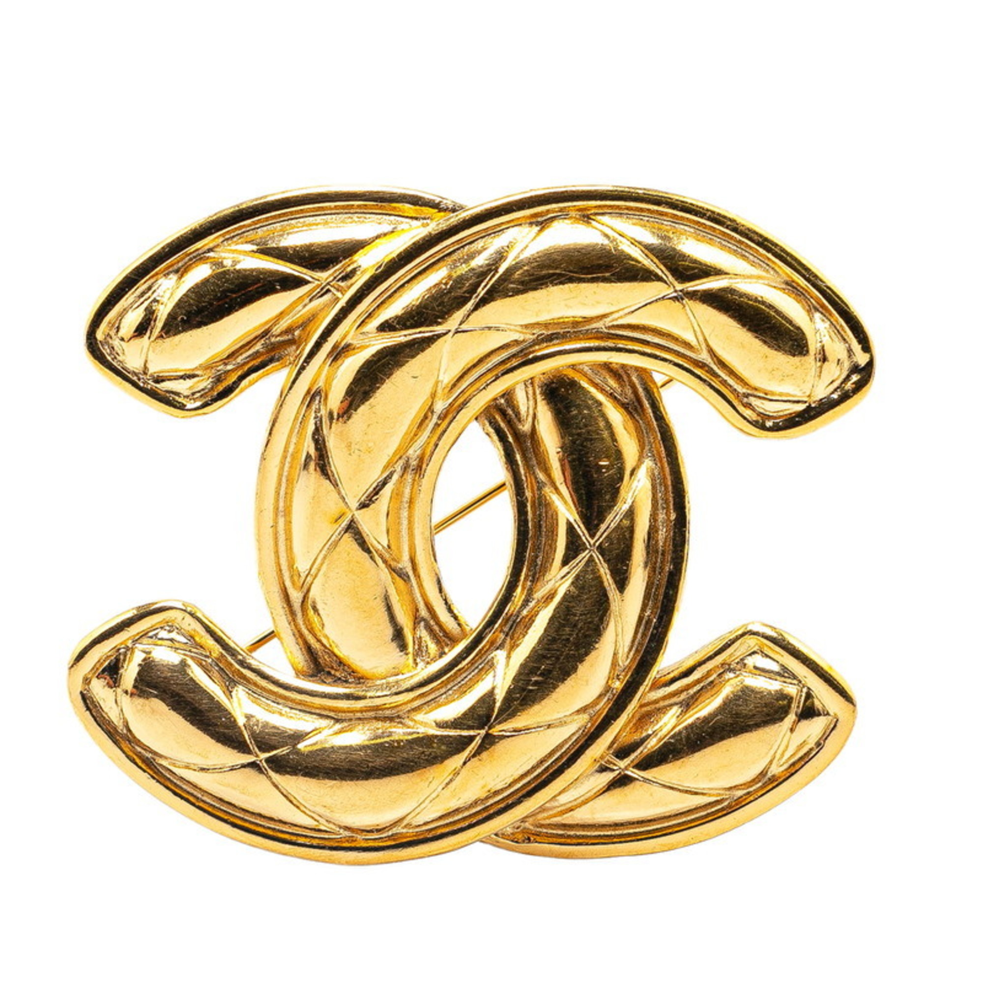 Chanel Matelasse Coco Mark Brooch Gold Plated Women's CHANEL