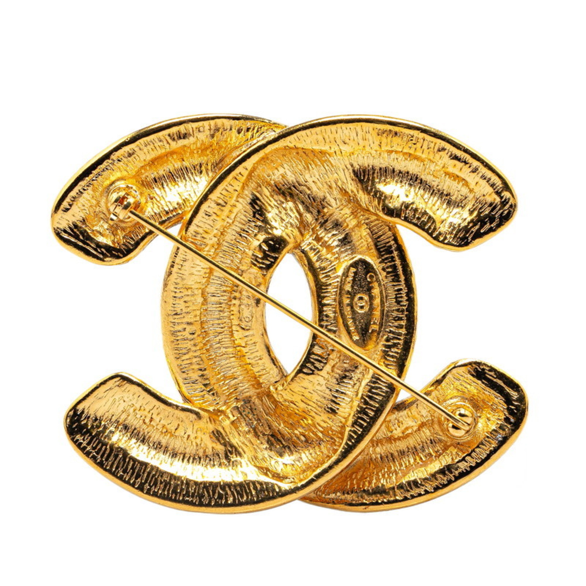 Chanel Matelasse Coco Mark Brooch Gold Plated Women's CHANEL