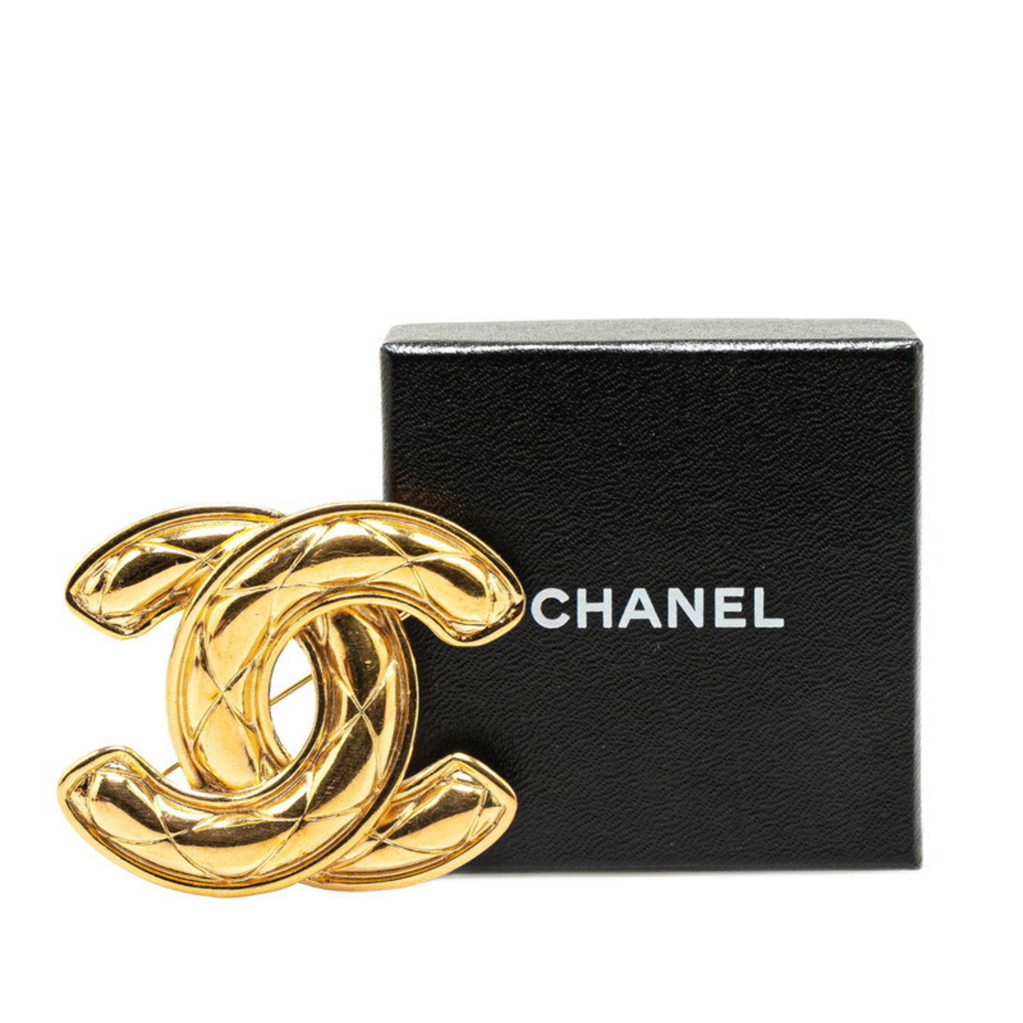 Chanel Matelasse Coco Mark Brooch Gold Plated Women's CHANEL