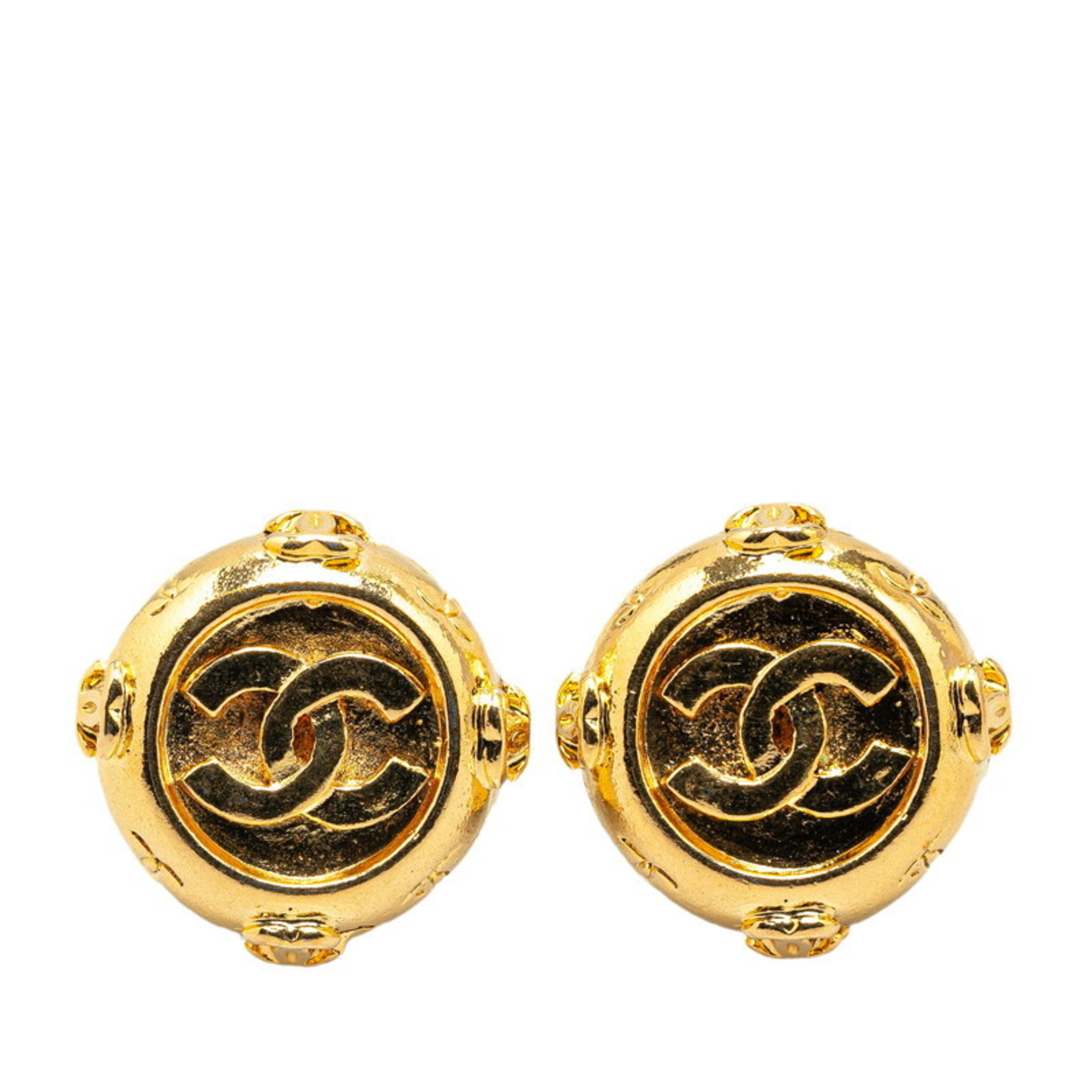 Chanel Coco Mark Earrings Gold Plated Women's CHANEL