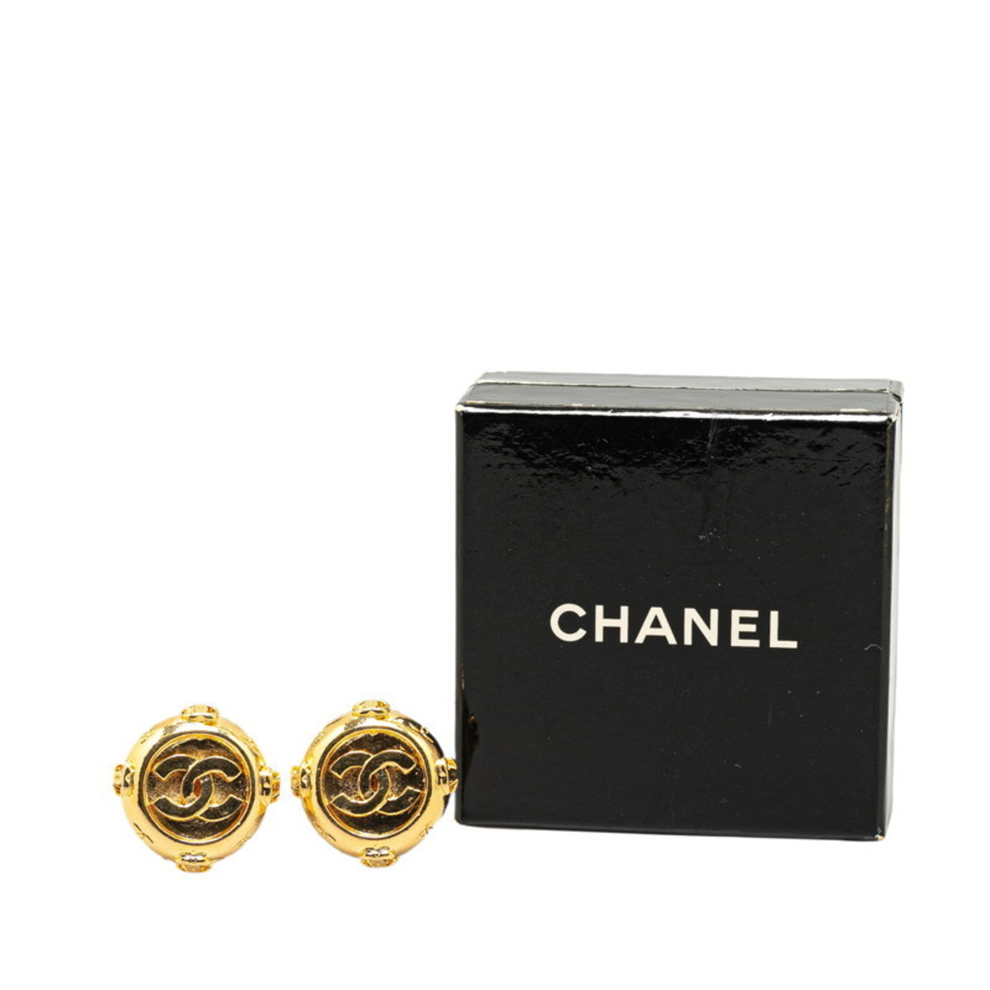 Chanel Coco Mark Earrings Gold Plated Women's CHANEL