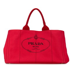 Prada Canapa L Triangle Plate Handbag Tote Bag Red Canvas Women's PRADA