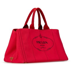 Prada Canapa L Triangle Plate Handbag Tote Bag Red Canvas Women's PRADA